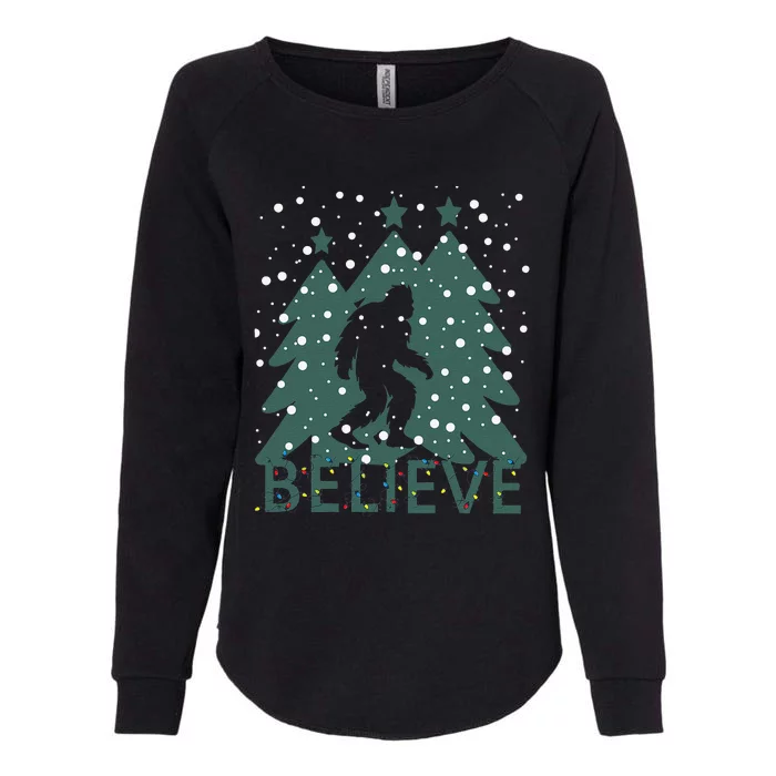 Believe In Bigfoot Christmas Lights Funny Sasquatch Womens California Wash Sweatshirt