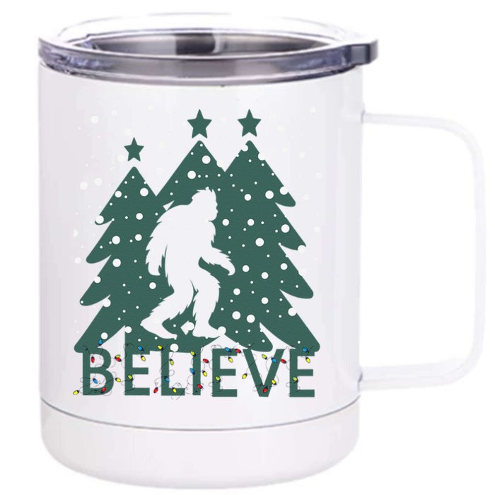 Believe In Bigfoot Christmas Lights Funny Sasquatch Front & Back 12oz Stainless Steel Tumbler Cup