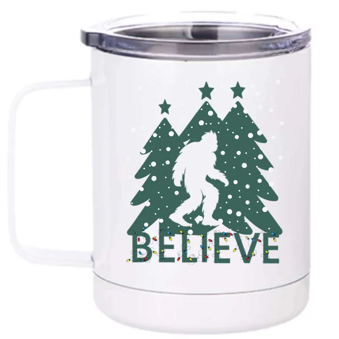 Believe In Bigfoot Christmas Lights Funny Sasquatch Front & Back 12oz Stainless Steel Tumbler Cup