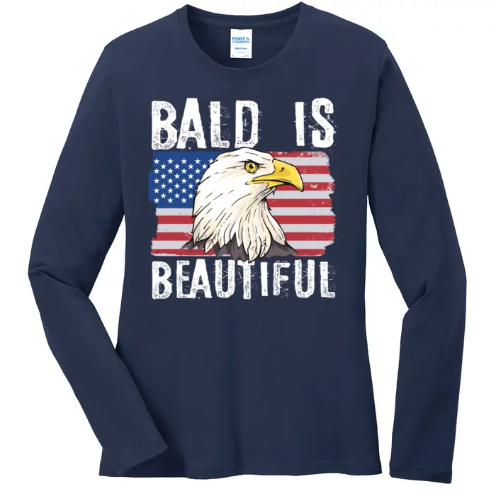 Bald Is Beautiful 4th Of July Independence Day Bald Eagle Ladies Long Sleeve Shirt