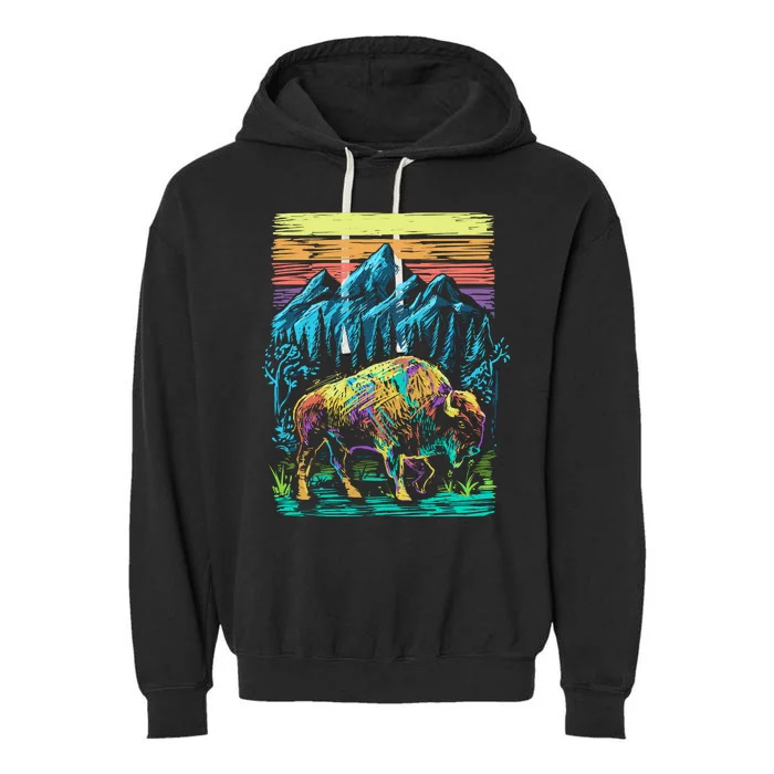 Bison Illustration Garment-Dyed Fleece Hoodie