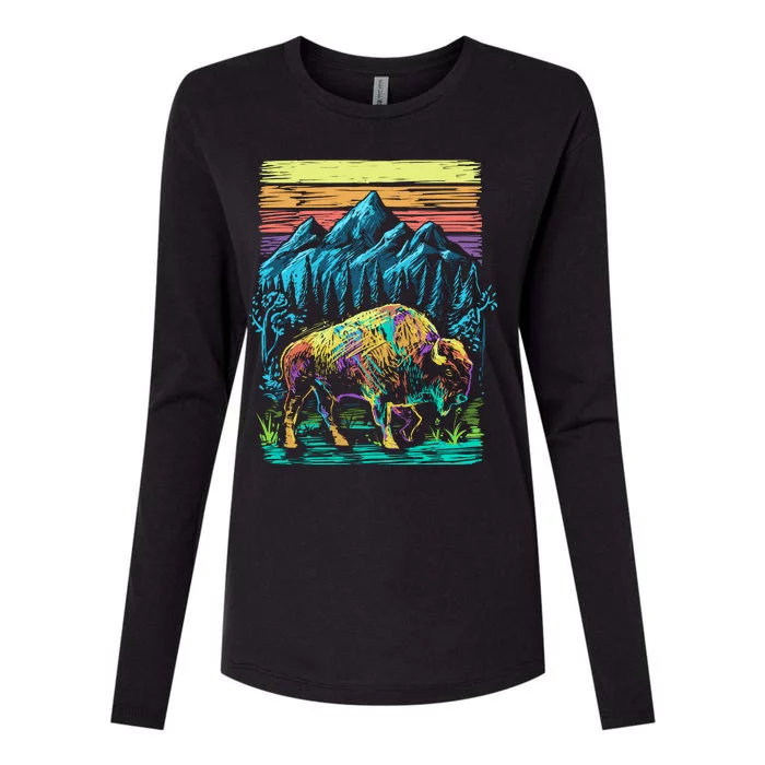 Bison Illustration Womens Cotton Relaxed Long Sleeve T-Shirt