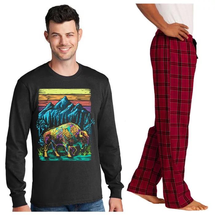 Bison Illustration Long Sleeve Pajama Set