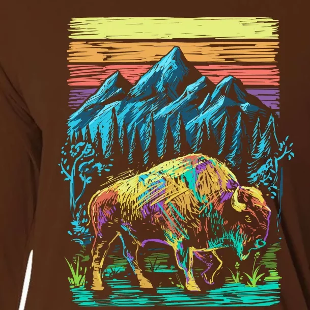 Bison Illustration Cooling Performance Long Sleeve Crew