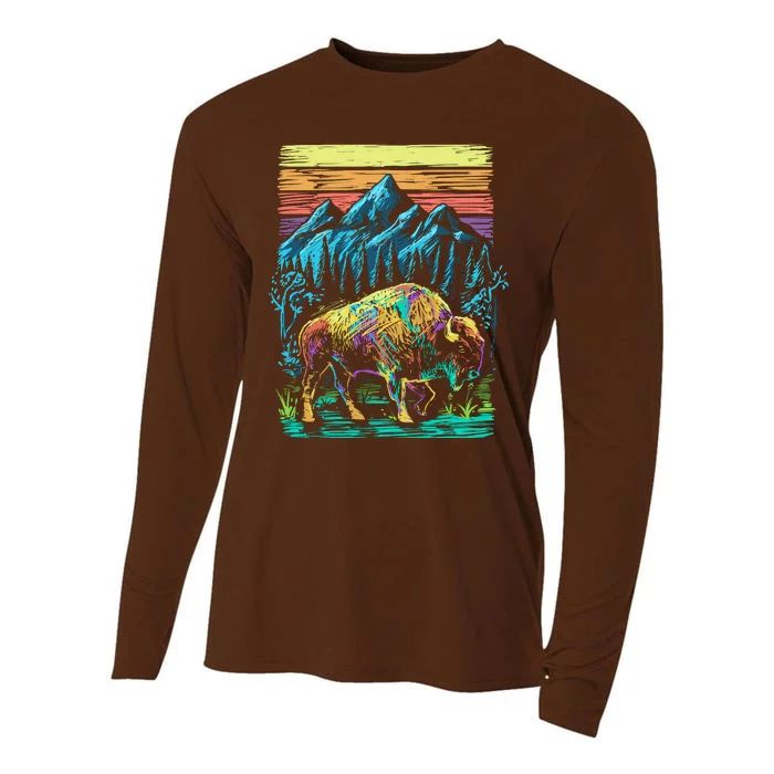 Bison Illustration Cooling Performance Long Sleeve Crew