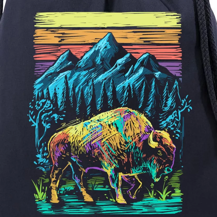 Bison Illustration Drawstring Bag