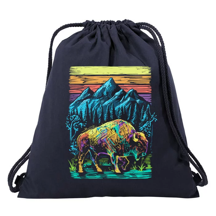 Bison Illustration Drawstring Bag