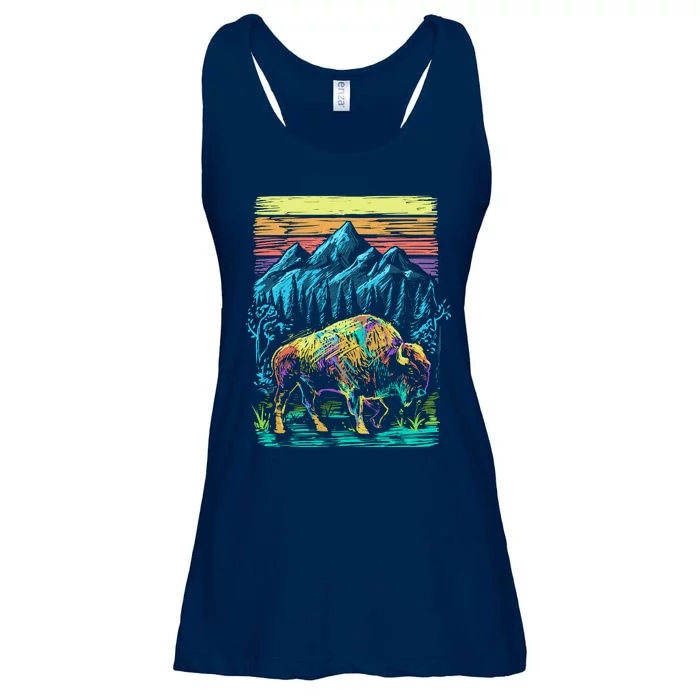 Bison Illustration Ladies Essential Flowy Tank