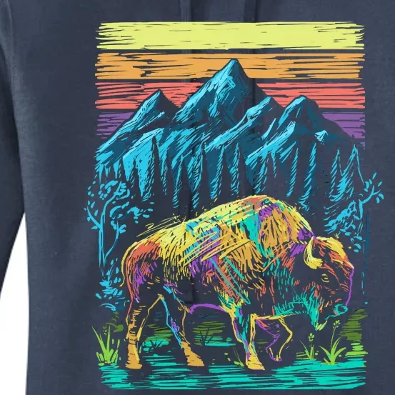 Bison Illustration Women's Pullover Hoodie