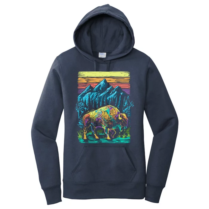 Bison Illustration Women's Pullover Hoodie