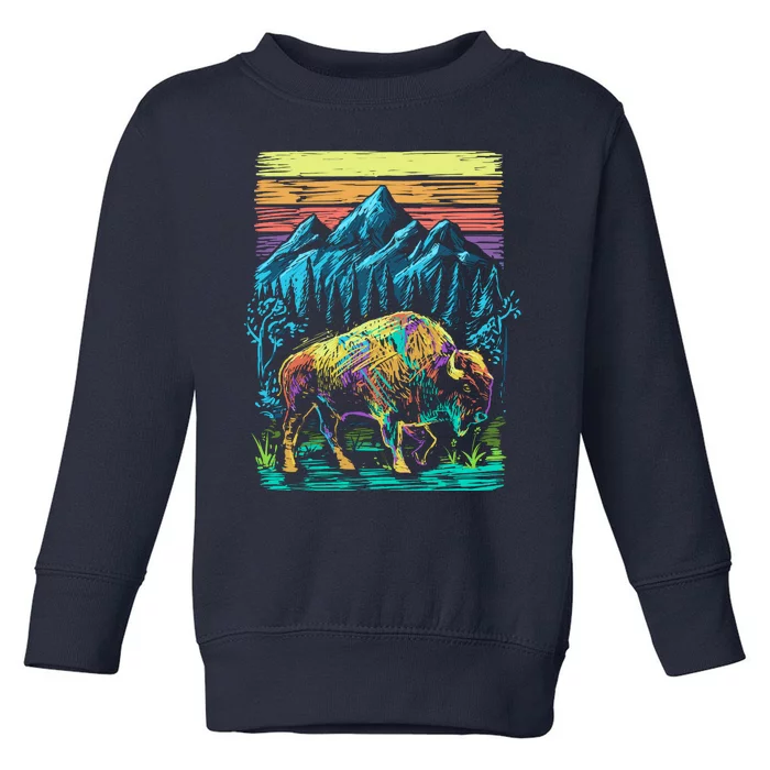 Bison Illustration Toddler Sweatshirt