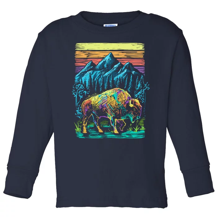 Bison Illustration Toddler Long Sleeve Shirt