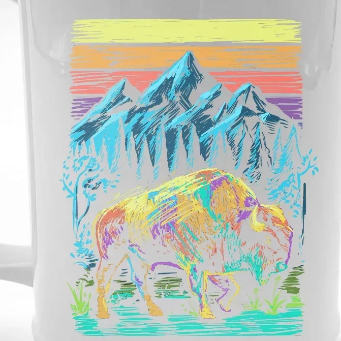 Bison Illustration Front & Back Beer Stein