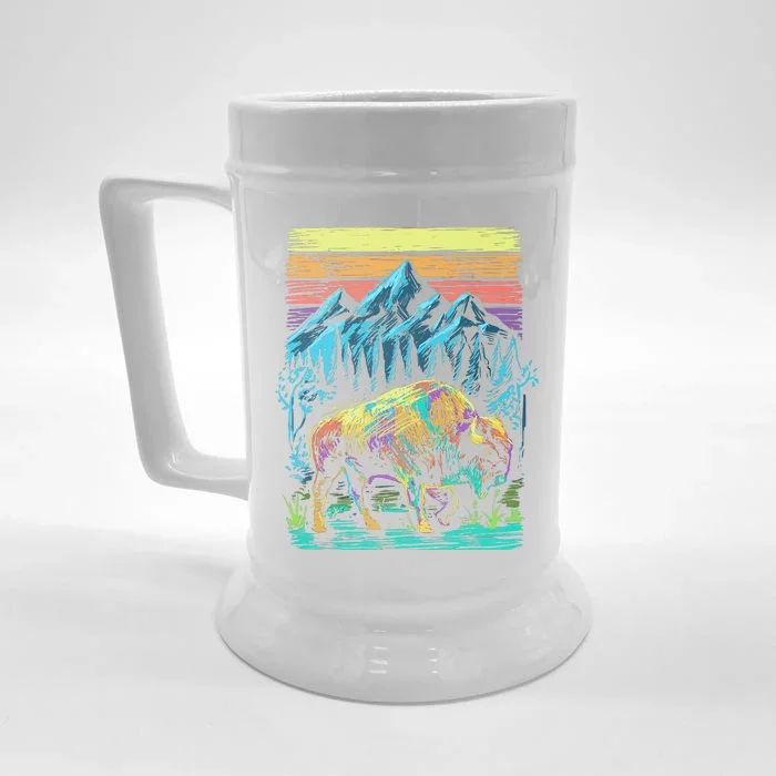 Bison Illustration Front & Back Beer Stein