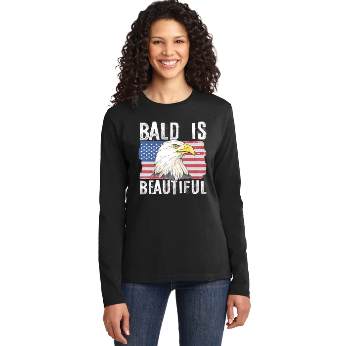 Bald Is Beautiful 4th Of July Independence Day Bald Eagle Ladies Long Sleeve Shirt