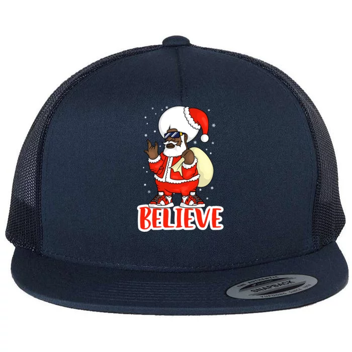 Believe In Black Melanin Santa Funny Hip Hop Rap Christmas Meaningful Gift Flat Bill Trucker Hat