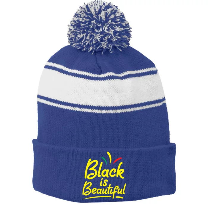 Black Is Beautiful Clothing Gift African American Gift Stripe Pom Pom Beanie