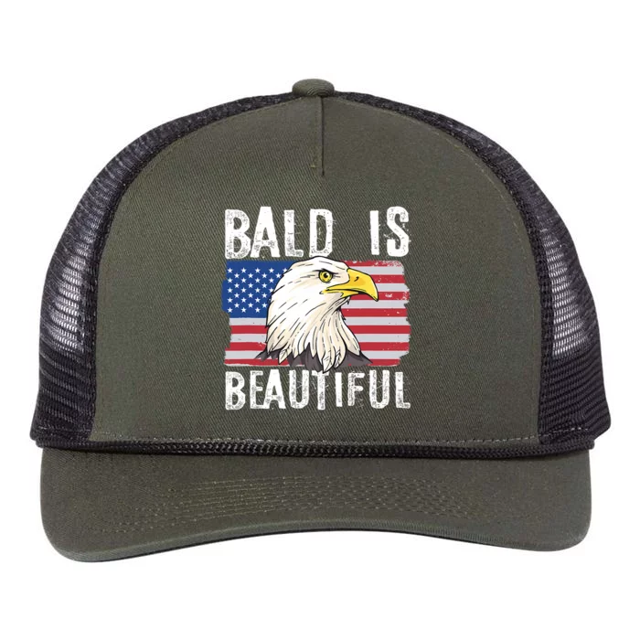 Bald Is Beautiful 4th Of July Independence Day Bald Eagle Retro Rope Trucker Hat Cap