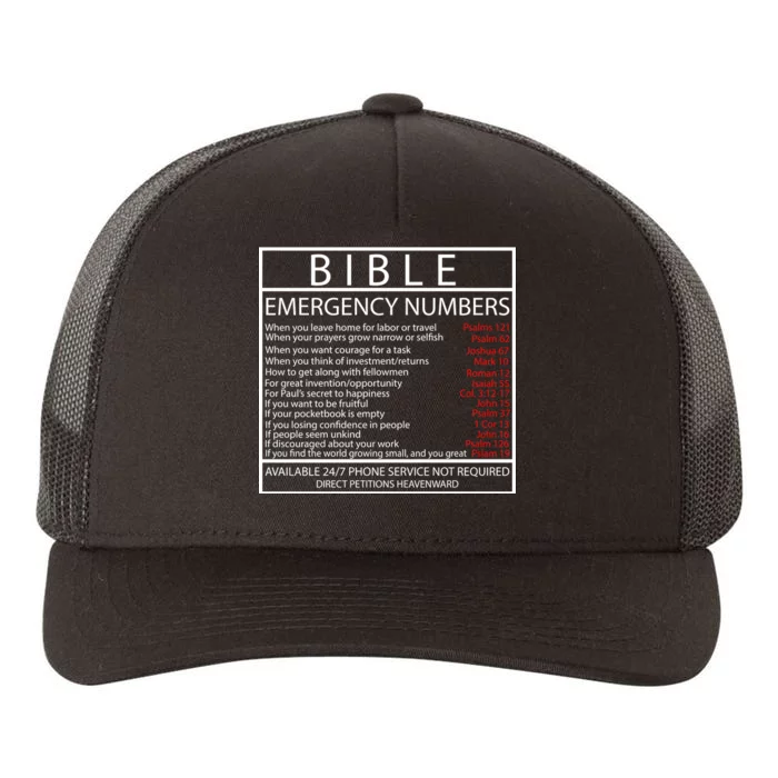 Bible Emergency Hotline Numbers Yupoong Adult 5-Panel Trucker Hat