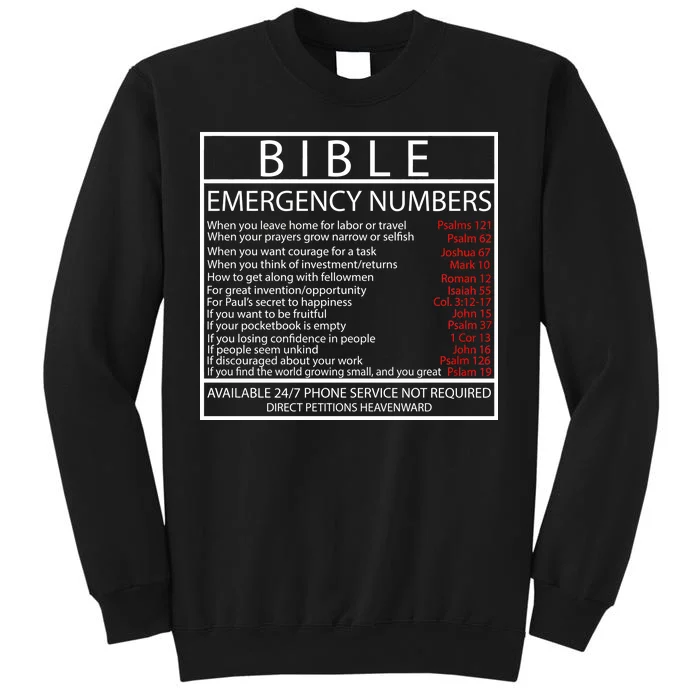 Bible Emergency Hotline Numbers Tall Sweatshirt