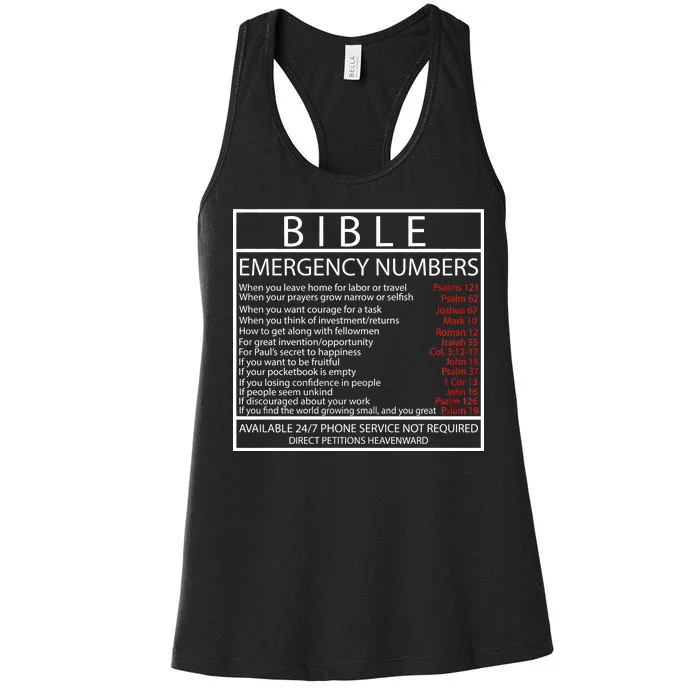 Bible Emergency Hotline Numbers Women's Racerback Tank