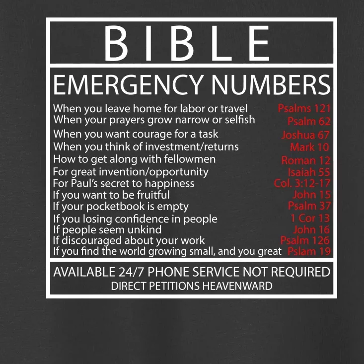 Bible Emergency Hotline Numbers Toddler T-Shirt