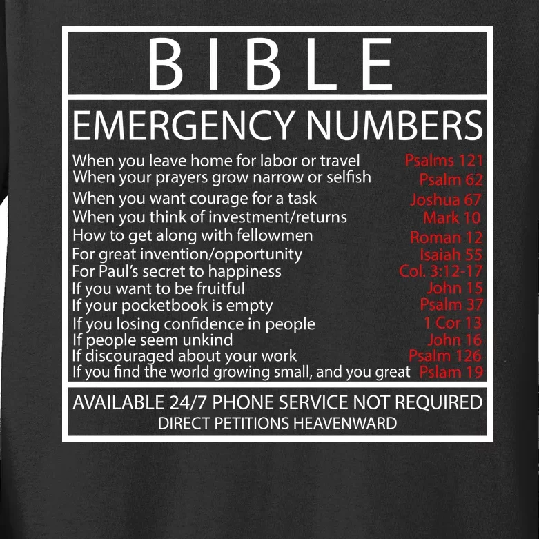 Bible Emergency Hotline Numbers Kids Long Sleeve Shirt