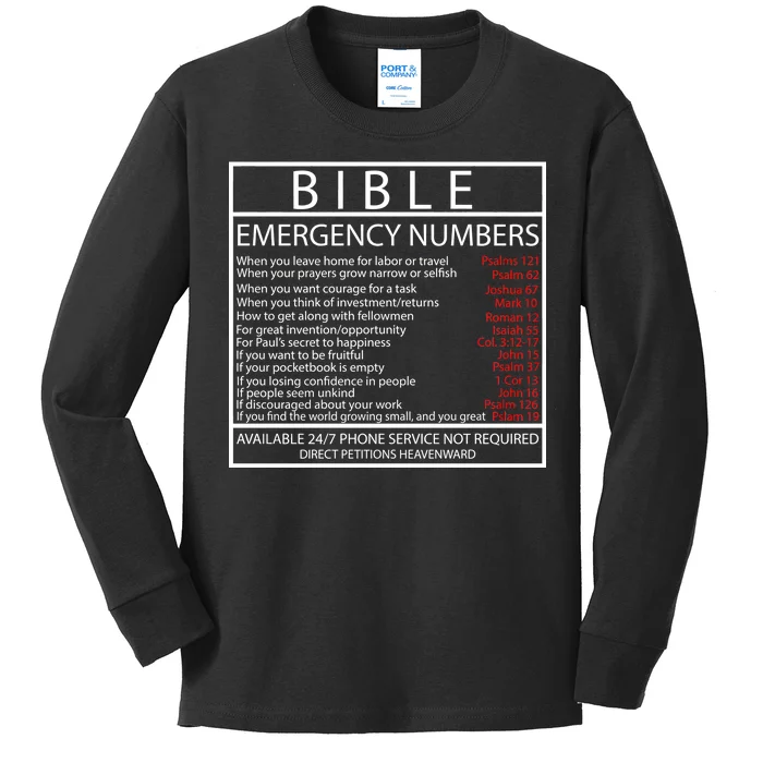 Bible Emergency Hotline Numbers Kids Long Sleeve Shirt