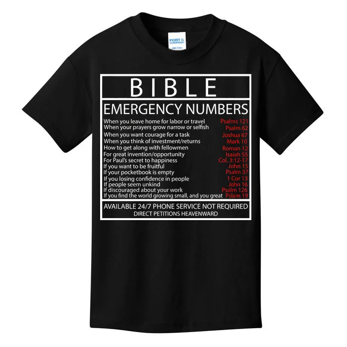 Bible Emergency Hotline Numbers Kids T-Shirt