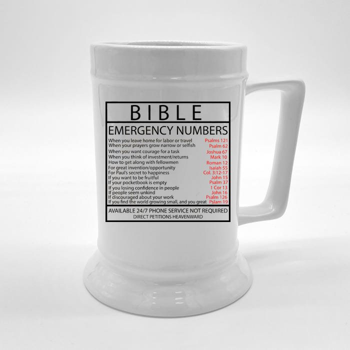 Bible Emergency Hotline Numbers Front & Back Beer Stein