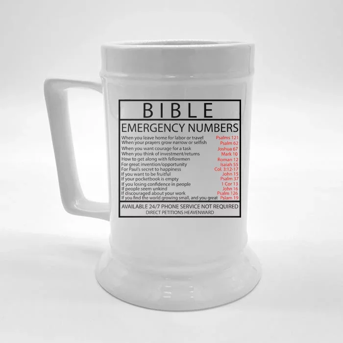 Bible Emergency Hotline Numbers Front & Back Beer Stein