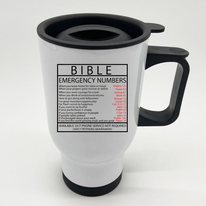 Bible Emergency Hotline Numbers Front & Back Stainless Steel Travel Mug