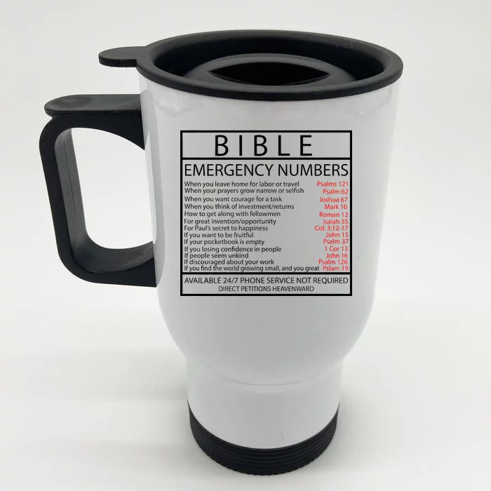 Bible Emergency Hotline Numbers Front & Back Stainless Steel Travel Mug