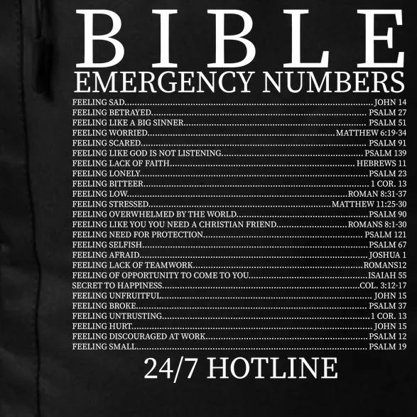 Bible Emergency Numbers Daily Commute Backpack