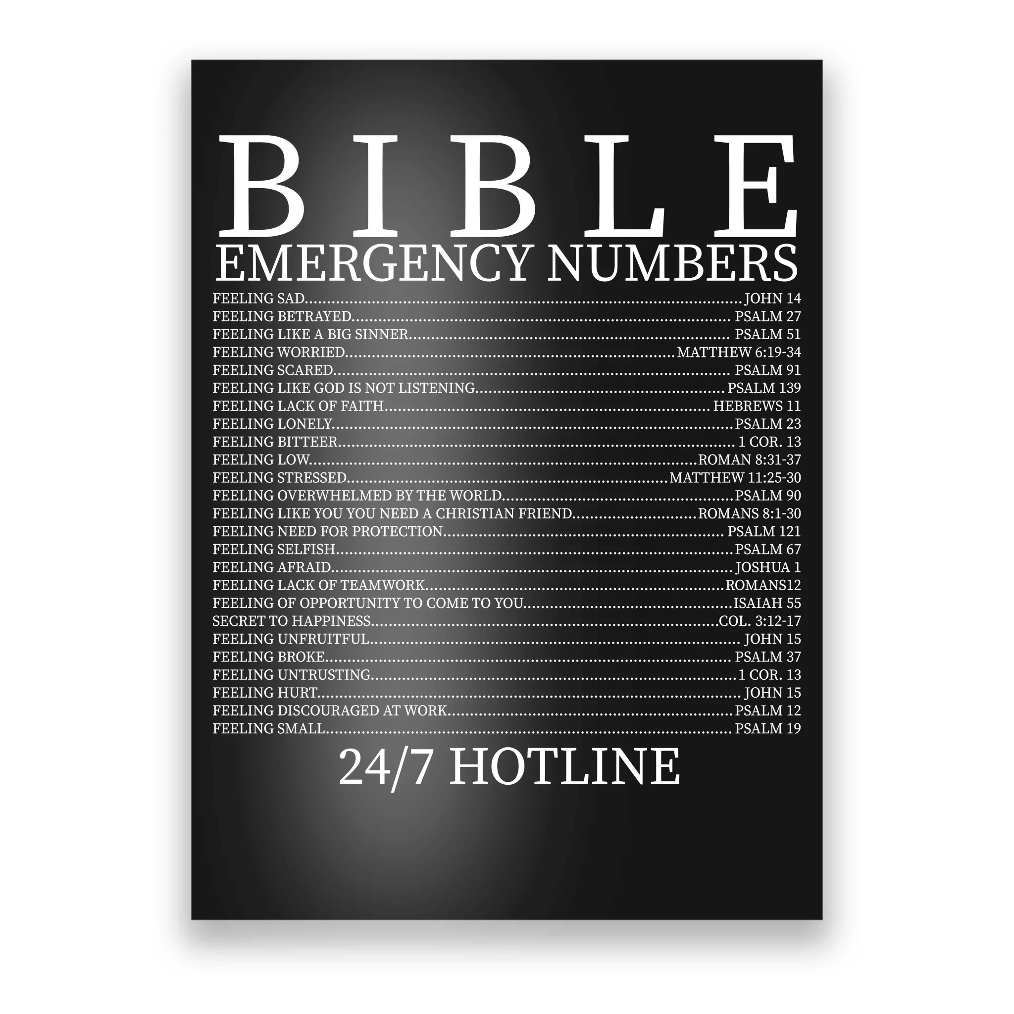 Bible Emergency Numbers Poster TeeShirtPalace   Bible Emergency Numbers  Black Post Garment.webp