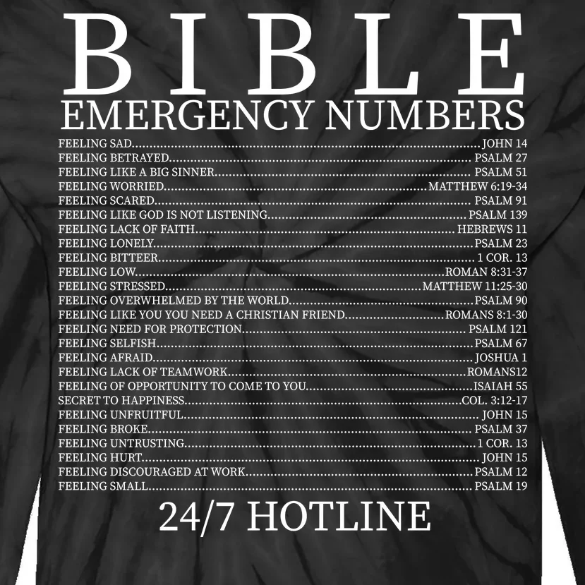 Bible Emergency Numbers Tie-Dye Long Sleeve Shirt