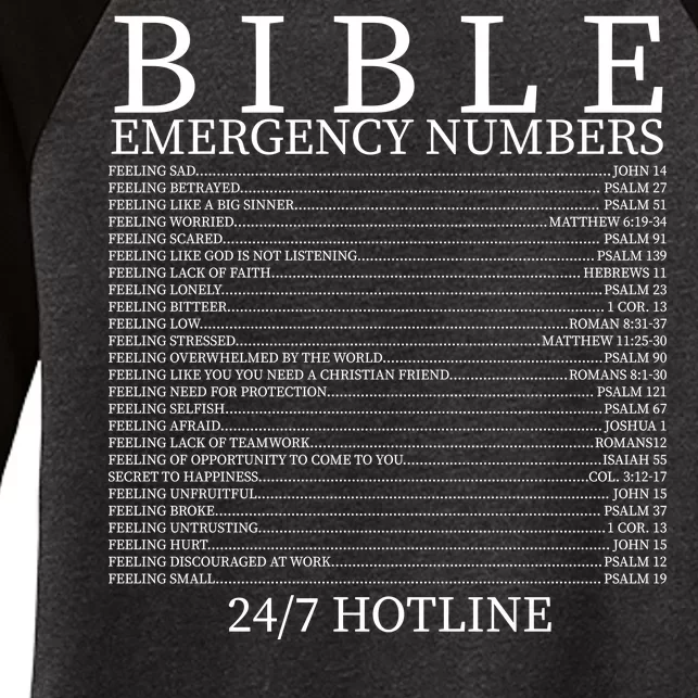 Bible Emergency Numbers Women's Tri-Blend 3/4-Sleeve Raglan Shirt