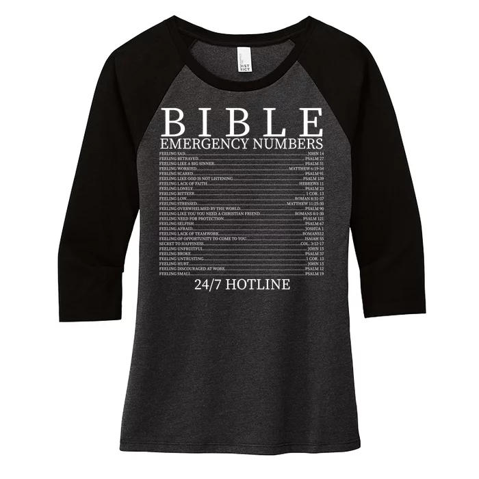 Bible Emergency Numbers Women's Tri-Blend 3/4-Sleeve Raglan Shirt