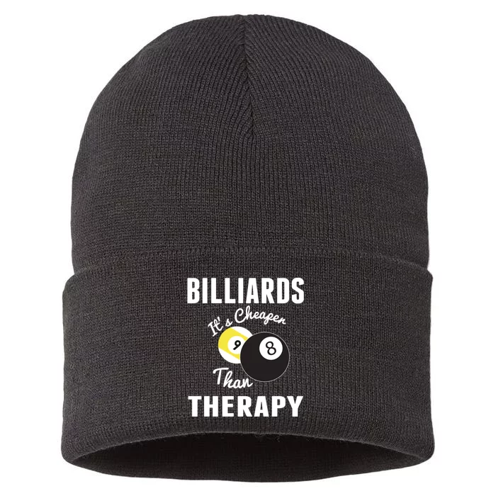 Billiards It's Cheaper Than Therapy Billiards Dad Gift For Father’s Day Sustainable Knit Beanie