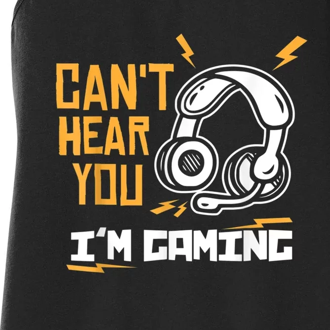 Bruh I Cant Hear You Im Gaming Busy Funny Video Gamer Retro Women's Racerback Tank