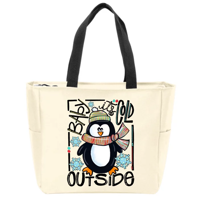 Baby It Cold Outside Penguin Christmas Winter Xmas Vibes Gift Zip Tote Bag