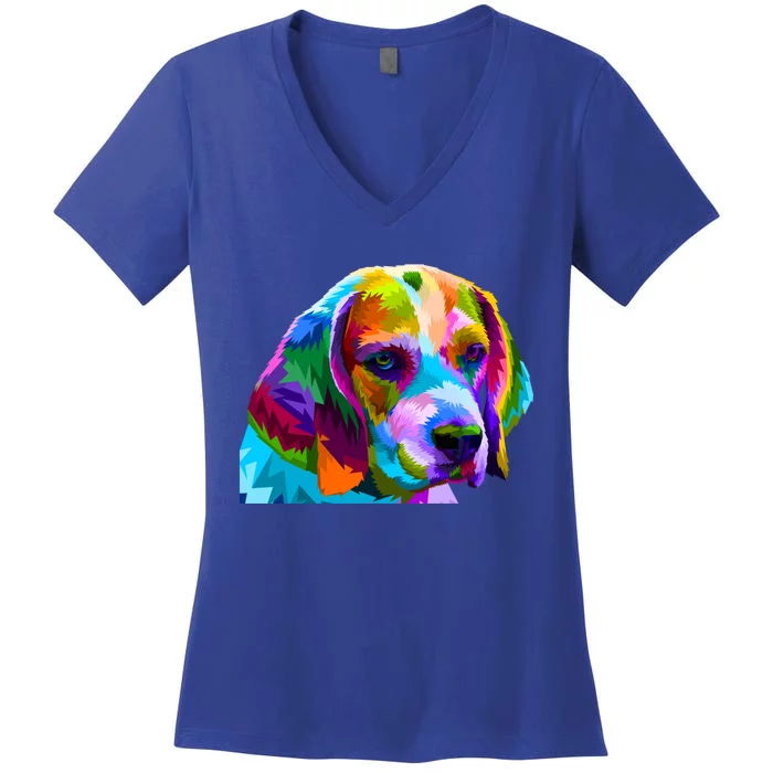 Beagle In Colorful Pop Art Design For Dog Owners Funny Gift Women's V-Neck T-Shirt