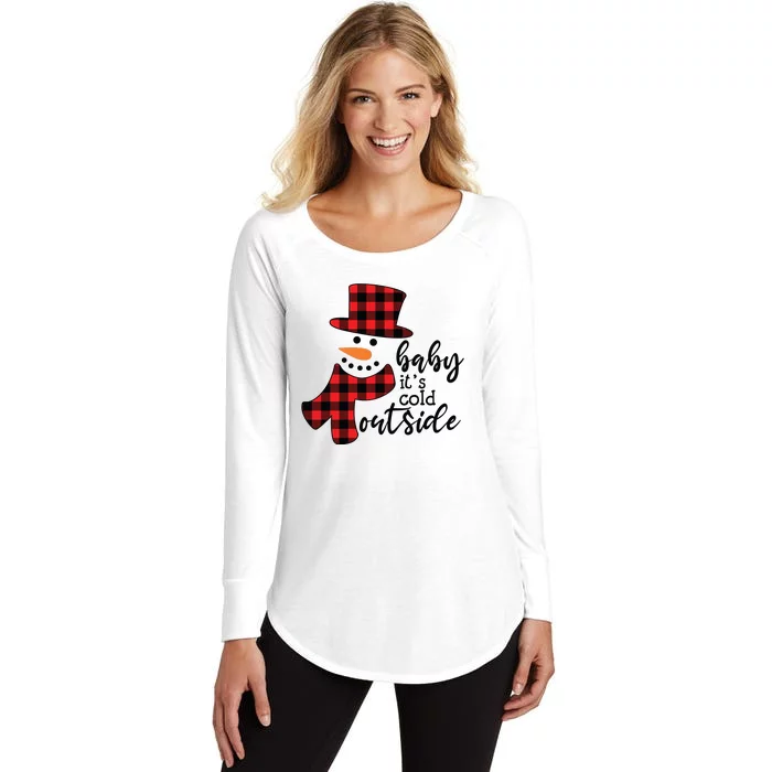 Baby It's Cold Outside Snowman Buffalo Plaid Pajama Xmas Gift Women's Perfect Tri Tunic Long Sleeve Shirt