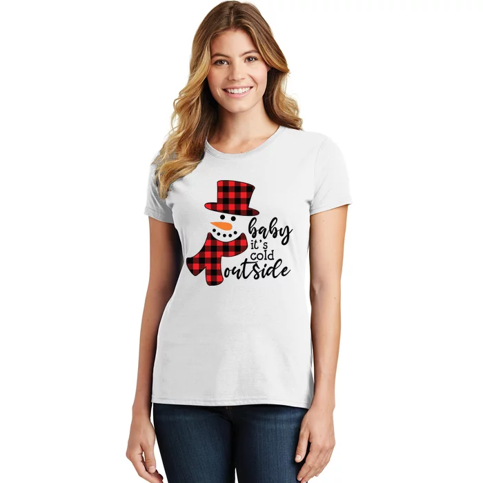 Baby It's Cold Outside Snowman Buffalo Plaid Pajama Xmas Gift Women's T-Shirt