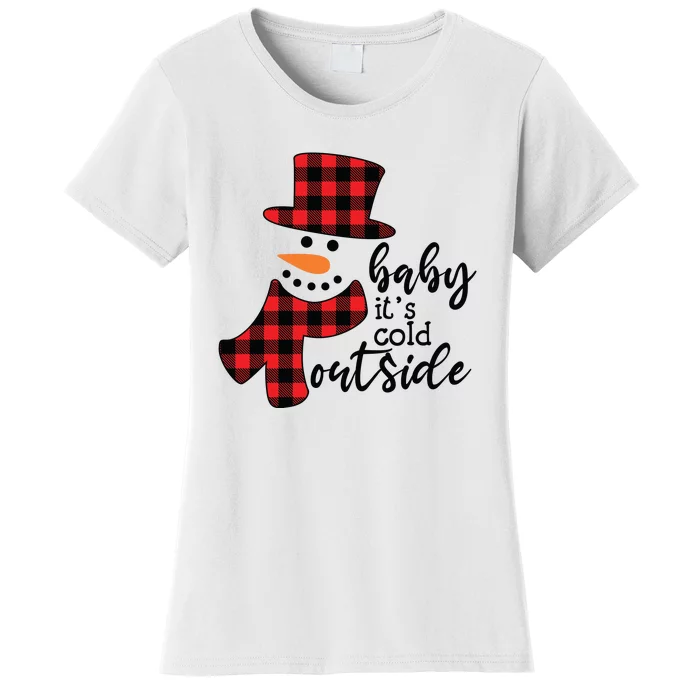 Baby It's Cold Outside Snowman Buffalo Plaid Pajama Xmas Gift Women's T-Shirt