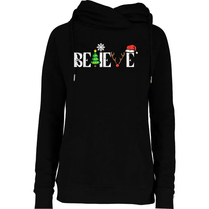 Believe In Christmas Cute Womens Funnel Neck Pullover Hood