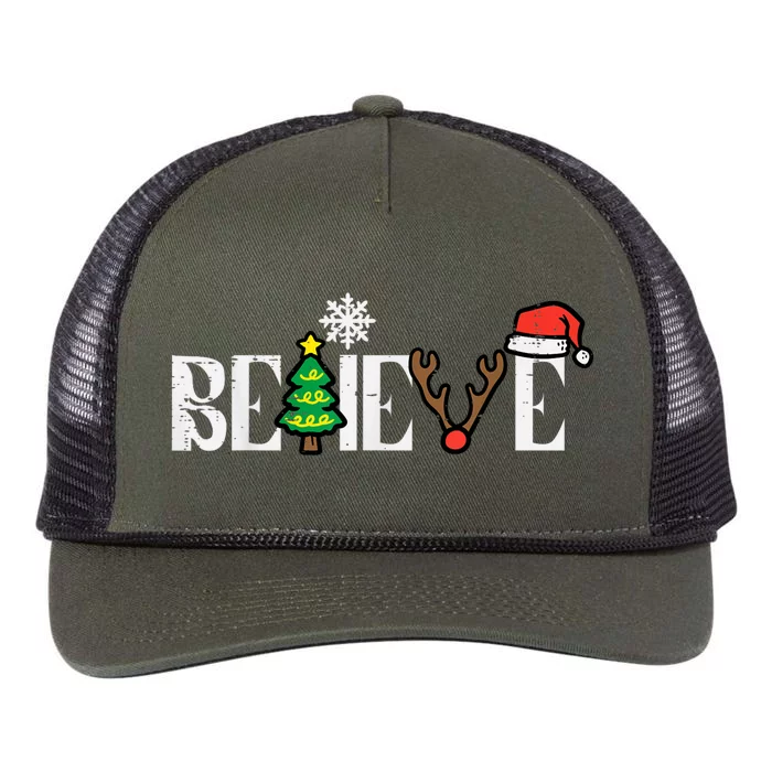 Believe In Christmas Cute Retro Rope Trucker Hat Cap