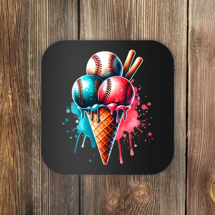 Baseball Ice Cream Watercolor Sports Lover Ice Cream Cone Coaster