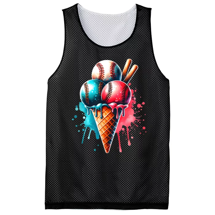 Baseball Ice Cream Watercolor Sports Lover Ice Cream Cone Mesh Reversible Basketball Jersey Tank