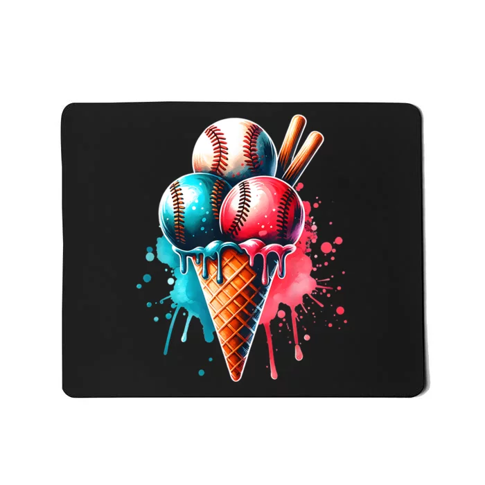 Baseball Ice Cream Watercolor Sports Lover Ice Cream Cone Mousepad